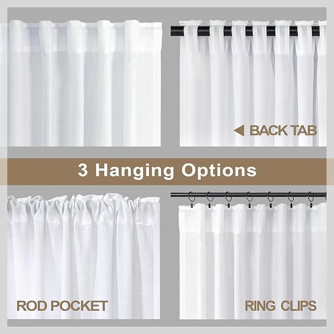 Pitalk White Linen Curtains 95 Inches Long 2 Panel Set - Image 5