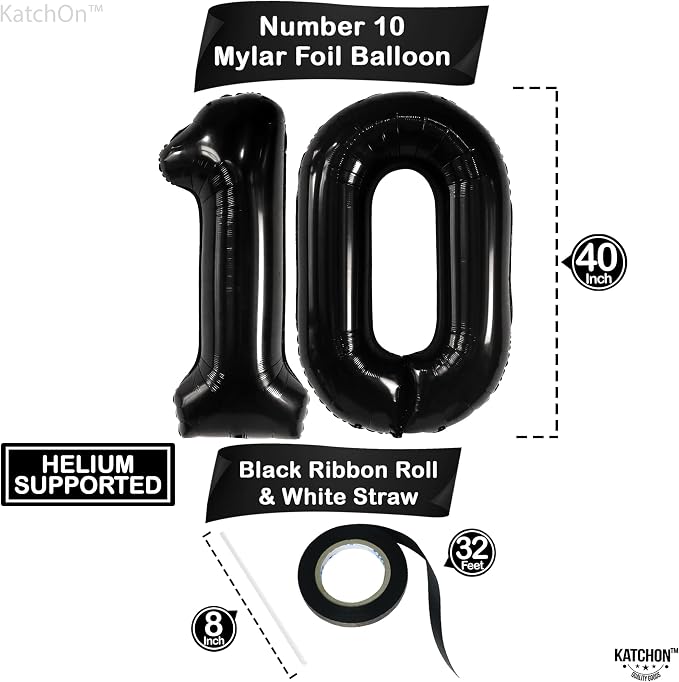 KatchOn Black number 10 balloon 40 Inch - Image 2