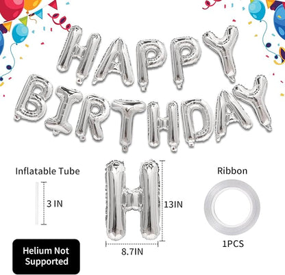 Silver Happy Birthday Balloon Banner, 16 Inch Foil Mylar Happy Birthday - Image 3