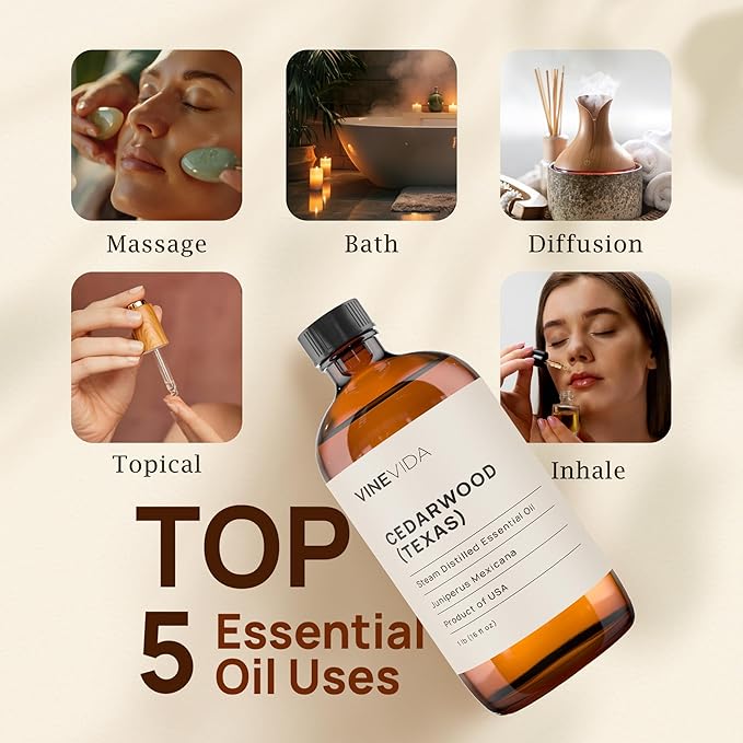 VINEVIDA Cedarwood Essential Oil 16 oz - Texas Candle Oil Scent - DIY Candle Scents - Bulk Oil for Soap Making