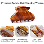 Womens Hair Clips Medium Claw Clips Tortoise Hair Jaw Clips Celluloid Hair Claw Clamps Acetate Hair Clip 3 Pack,Tortoise Shell/Black/Brown