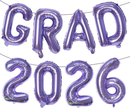 Purple GRAD 2026 Banner Balloons, 16 Inch Mylar Foil letter Graduation Balloons by KALOR