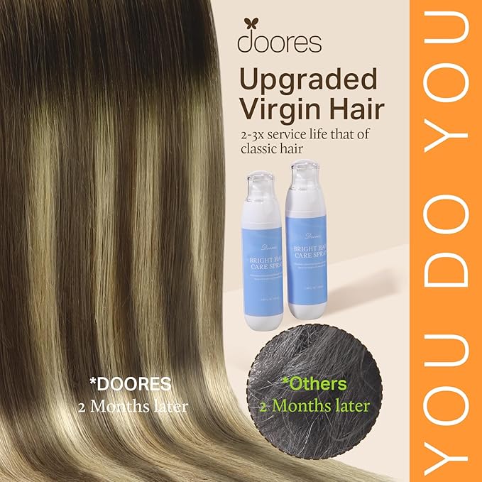 DOORES Seamless Clip in Hair Extensions, Ash Brown to Platinum Blonde, 18 Inch, 130g, 7pcs, Human Hair Extensions, Remy Natural Hair, Seamless Weft, Thick Hair, Invisi Edge
