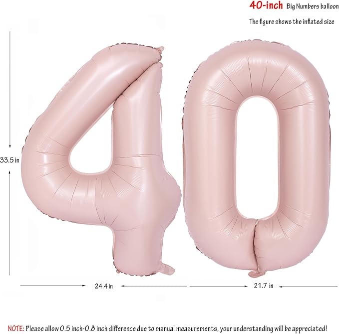 40 In Matte Pink Number Balloons Helium Foil Mylar Balloon Digital 40 | Suitable - Image 2