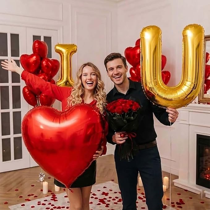 I Love You Balloons red gold balloon heart Little Bear mylar balloons red rose - Image 2