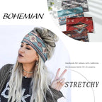 Olbye Wide Boho Headbands Turban Elastic Hairbands Nonslip Floral Bandana Workout Yoga Hair Scarfs Running Sweatband African Bohemian Head Wraps Fashion Hair Accessories for Women (C-Vintage)
