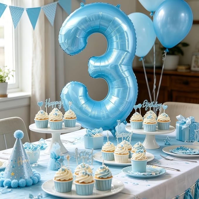 Pastel Blue 5 Balloon Number, Light Blue 5 Balloons - Image 4