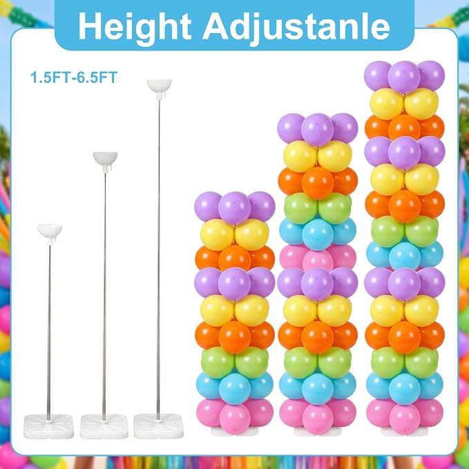 Capoda 2 Set Rainbow Balloon Column Stand Kit 6.56ft Colorful Balloon Tower - Image 4