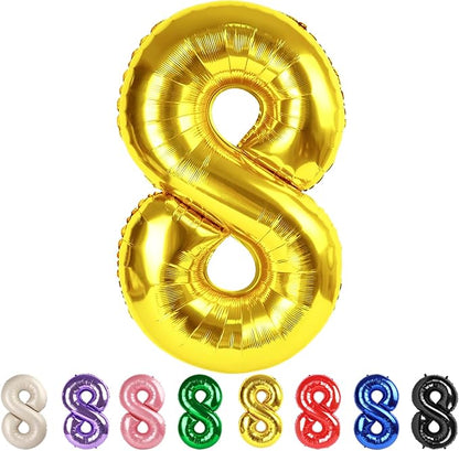 8 Balloon Numbers Party Decorations, 40In Gold Balloons by Mluchee