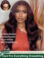 KLAIYI Black Cherry Loose Body Wave Pre Eeverything 13x4 Lace Frontal Wigs Human Hair Bye Bye Knots Glueless Ready to Wear and Go Wig with Face Framing Bangs Drawstring Pre Plucked Burgundy Wig 22Inch