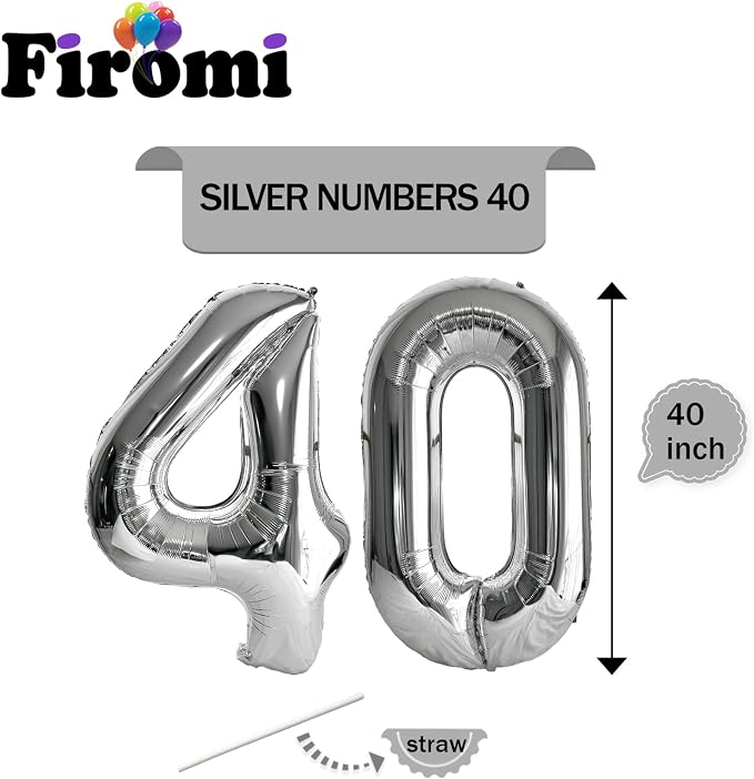 FIROMI 40 Number Balloons Silver Big Foil Mylar 40th Balloon Numbers 40inch | - Image 2