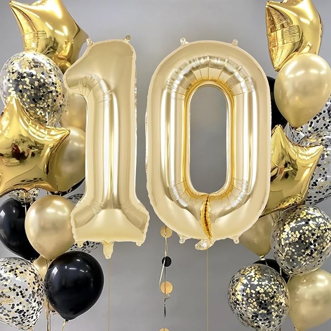 Champagne Gold Large Number 0 Balloon, 40 Inch Light Gold Foil Helium Number - Image 3