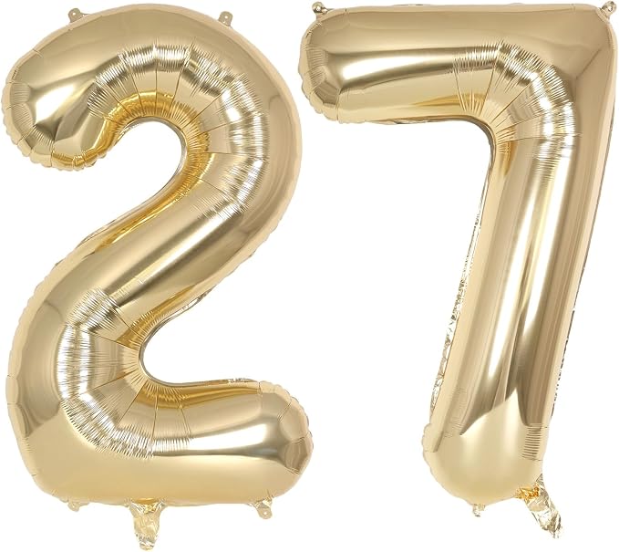 Champagne Gold Large Number 27 Balloon, 40 Inch Light Gold Foil Helium Number by AIQINHU