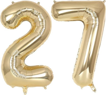 Champagne Gold Large Number 27 Balloon, 40 Inch Light Gold Foil Helium Number by AIQINHU