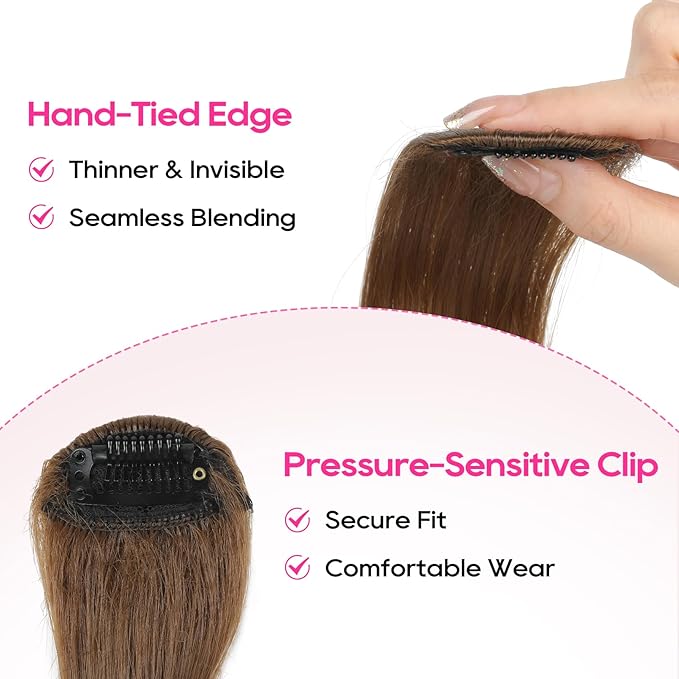 REECHO Bangs Hair Clip in Bangs, 2 PCS Face-Framing Classic Curtain Bangs Fringe Fake Bangs Hairpieces for Women Daily Wear - Golden Brown