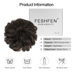 FESHFEN Human Messy Buns - 100% Human Hair Bun Real Scrunchies Hair Pieces Ponytail Extensions Wavy Tousled Updo Chignon Hairpieces for Women, Dark Brown