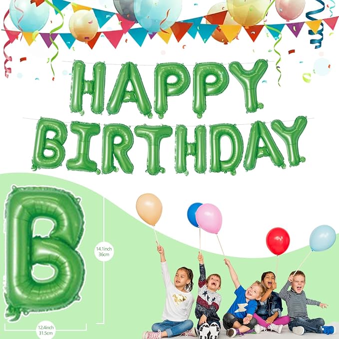 Green Happy Birthday Balloons Banner 16 Inch Mylar Foil Letters, Inflatable - Image 2