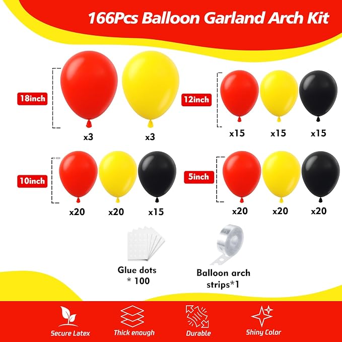 166Pcs Red Yellow Black Balloon Garland Arch Kit - Image 2