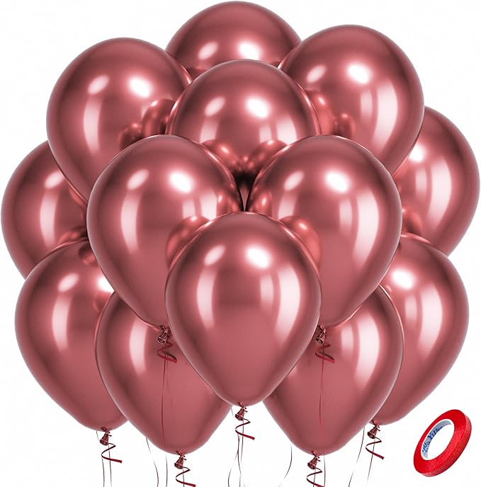 Bezente Metallic Red Latex Party Balloons 100 Pack 12 inch | Chrome Red Balloons by Bezente