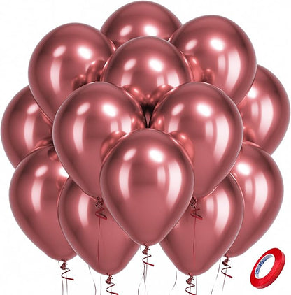 Bezente Metallic Red Latex Party Balloons 100 Pack 12 inch | Chrome Red Balloons by Bezente