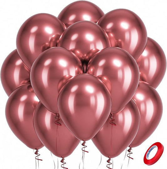 Bezente Metallic Red Latex Party Balloons 100 Pack 12 inch | Chrome Red Balloons by Bezente