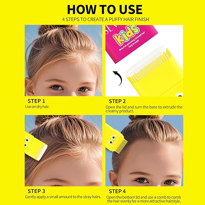 SEVICH Kids Hair Wax Styling Stick with Ergonomic Angled Comb - 15g Natural Plant Extracts for Stray Hair Grooming, Smooth Finish, Child-Friendly Design (Boys & Girls)