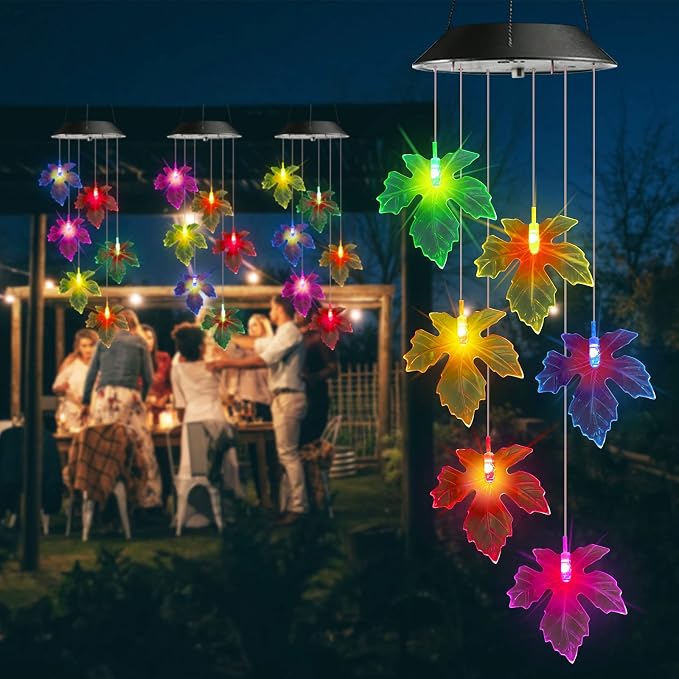 Toodour Solar Wind Chimes, Color Changing Maple Leaf Wind Chime | LED Mobile - Image 5