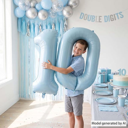 Baby Blue Number 10 Balloon 40 Inch, Sky Pastel Foil Set Party Supplies | Chic - Image 6