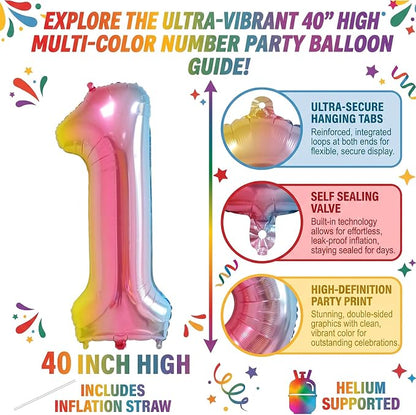 40" Rainbow Foil Number 1 Balloon - Image 2