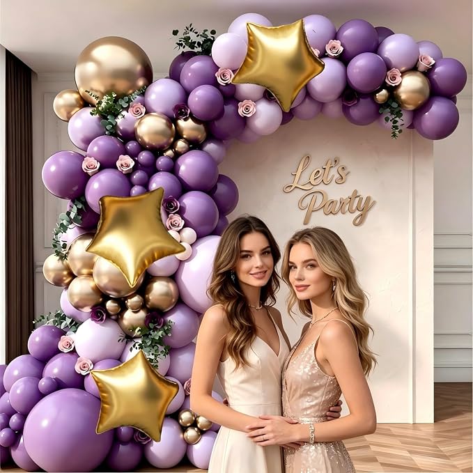 Purple and Gold Balloon Garland Arch Kit | Purple Light Purple Metallic Gold - Image 3