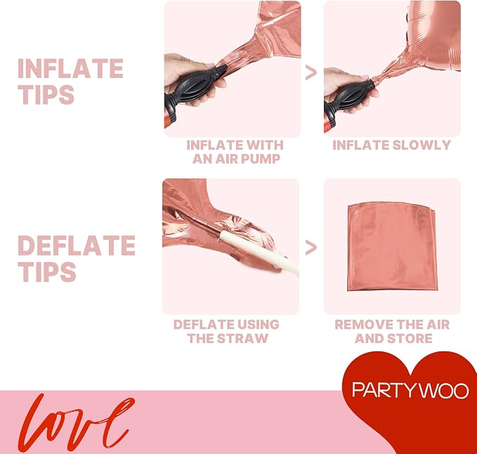 PartyWoo Pink White Rose White Gold Heart Foil Balloons 15pcs 18 Inch | Balloons - Image 7
