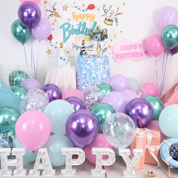 Paready Mermaid Balloons Set, 12Inch Pink Purple Balloon Purple Teal Blue - Image 2