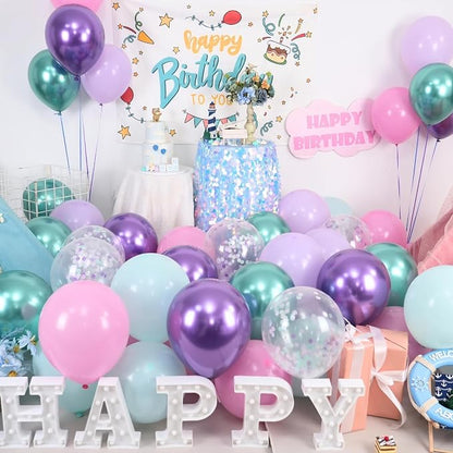 Paready Mermaid Balloons Set, 12Inch Pink Purple Balloon Purple Teal Blue - Image 2