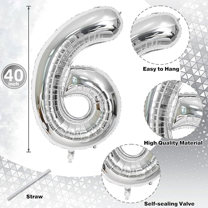 Silver 16th Birthday Balloons for Boys, 40 Inch Mylar Self Inflating 16 Balloon - Image 2