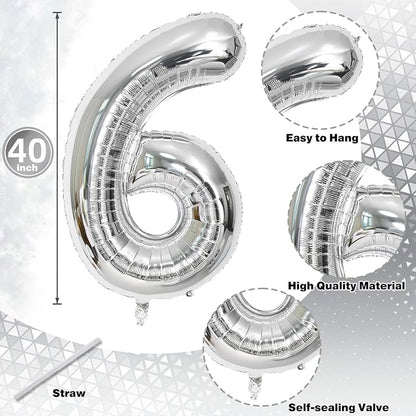 Silver 16th Birthday Balloons for Boys, 40 Inch Mylar Self Inflating 16 Balloon - Image 2