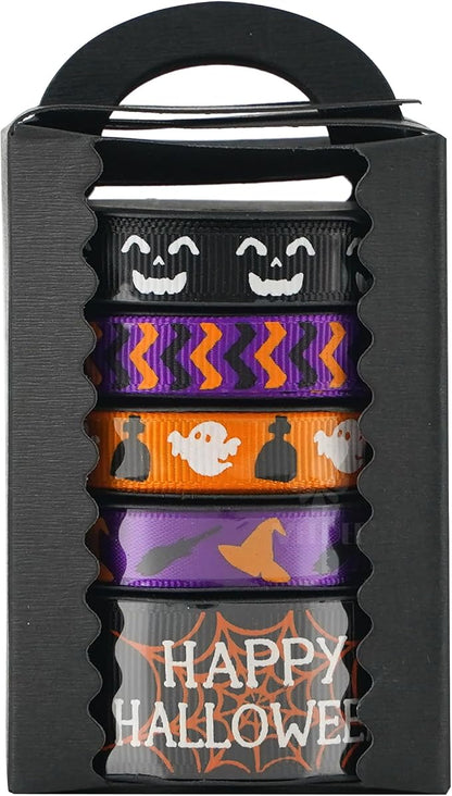 3/8 inch 1 inch Halloween Ribbon Set Spooky October Ribbon Assortment 5 Rolls - Image 9