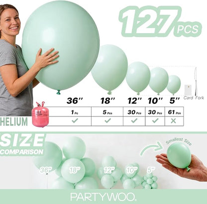 PartyWoo Light Green Balloons 127pcs Mint Pastel Peppermin Green Color | - Image 6