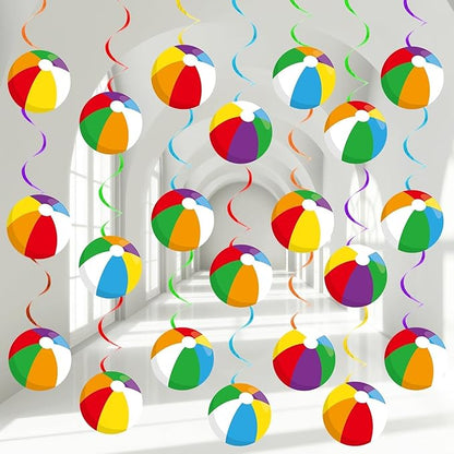 60pcs Beach Ball Party Foil Swirl Decorations Summer Pool Ball Ceiling Hanging by ZOIIWA