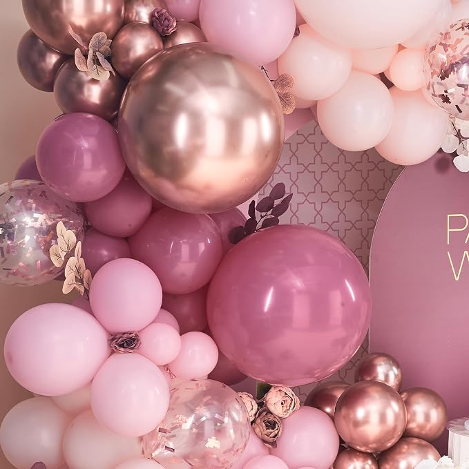 PartyWoo Rose Gold Pink Metallic Rose Gold Latex Balloon Arch Kit 140pcs | Rose - Image 3