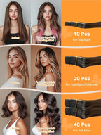 DOORES 20pcs Hair Extensions Tape in Chocolate Brown 50g 22 Inch Tape in Human Hair Extensions Straight Natural Real Hair Extensions Skin Weft