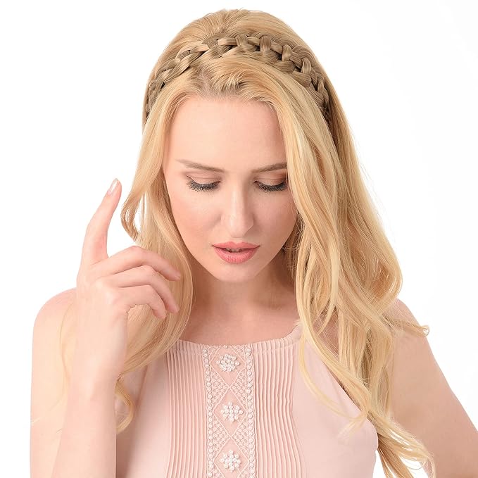 DIGUAN Hollow out Synthetic Hair Braided Headband Hairpiece Women Girl Beauty accessory for Women (Earthy Brown)