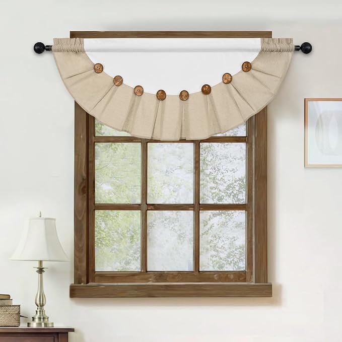 Farmhouse Valance Curtains, Boho Cotton Linen Kitchen Valance, Rustic Button - Image 7