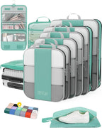 10 Set Compression Packing Cubes for Travel Essentials,Compressible Expandable Packing Cubes for Suitcase,OlarHike Luggage Organizer Bags for Travel,Handy Helper for Organizing Clothes(Cyan)