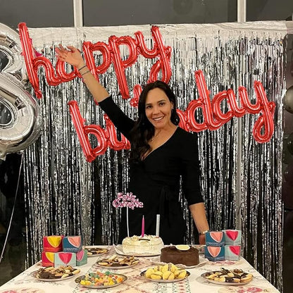TONIFUL Red Happy Birthday Balloons Banner, 16 Inch Mylar Foil Script/Cursive - Image 5