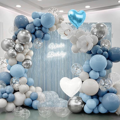 157PCS Pastel Blue Silver White Balloons Garland Arch Kit - Image 5