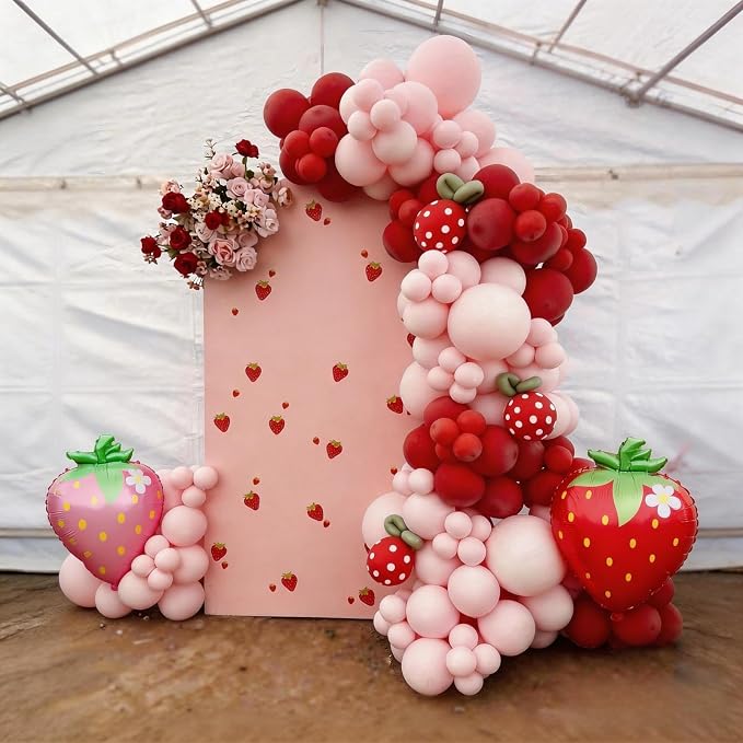 Strawberry Balloon Arch Kit, Pastel Pink Cream Party Balloons - Image 5
