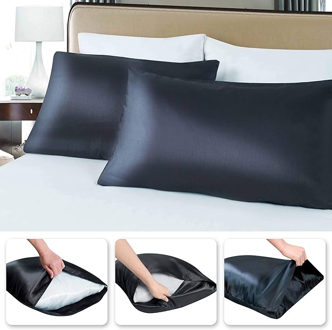 Tyfitb Satin Pillowcase Set for Hair & Skin Care – Cooling, Hypoallergenic, Anti-Frizz, Wrinkle-Free – Soft, Luxurious Pillowcases with Envelope Closure – 2-Pack, Standard Size 20x26, Gift-Ready