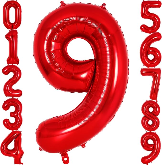 Red Number 9 Balloon 40 Inch, Big Large Foil Helium Number Balloons, Jumbo by AIQINHU