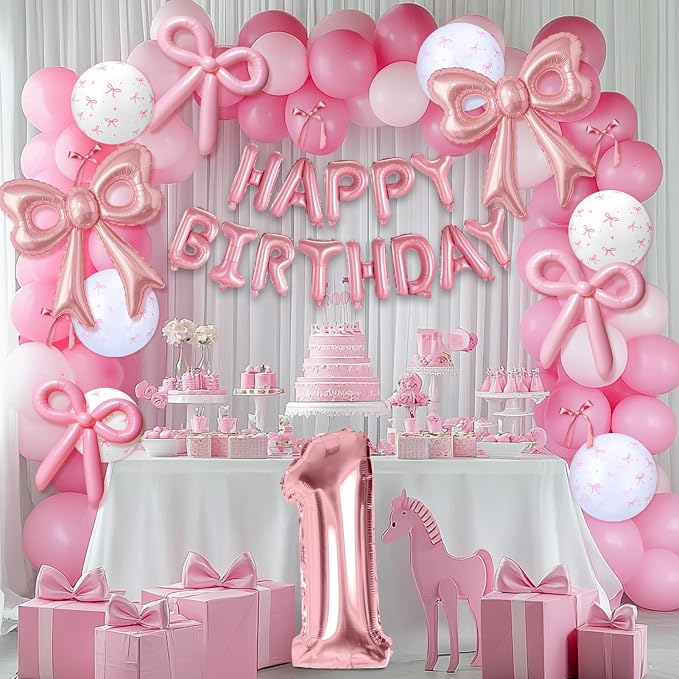 Pink Bow Happy Birthday Balloons, 40” Aluminum Foil Number 1 Balloon - Image 8