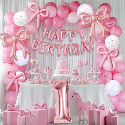 Pink Bow Happy Birthday Balloons, 40” Aluminum Foil Number 1 Balloon - Image 8